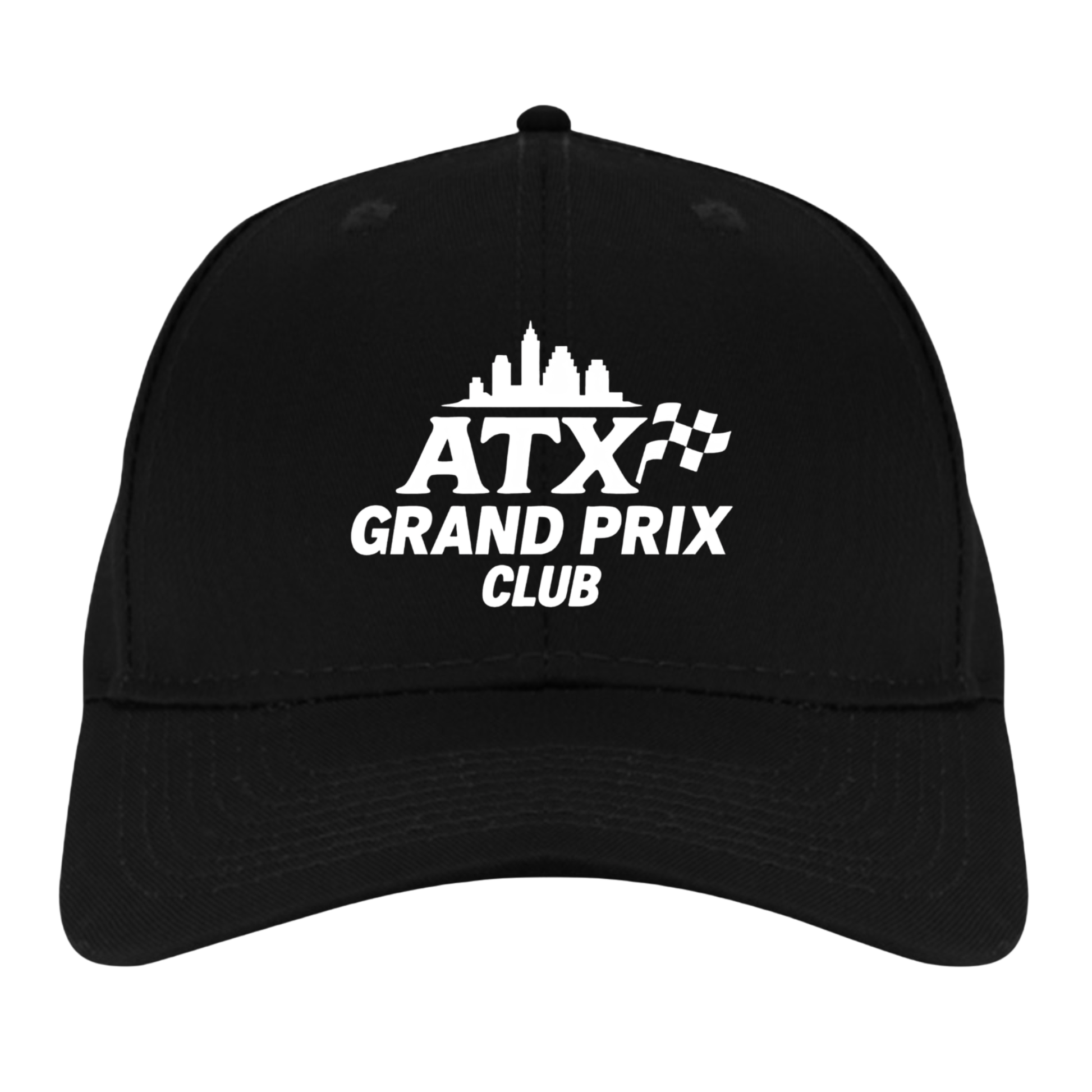 Black cap with 'ATX Grand Prix Club' logo on a white background